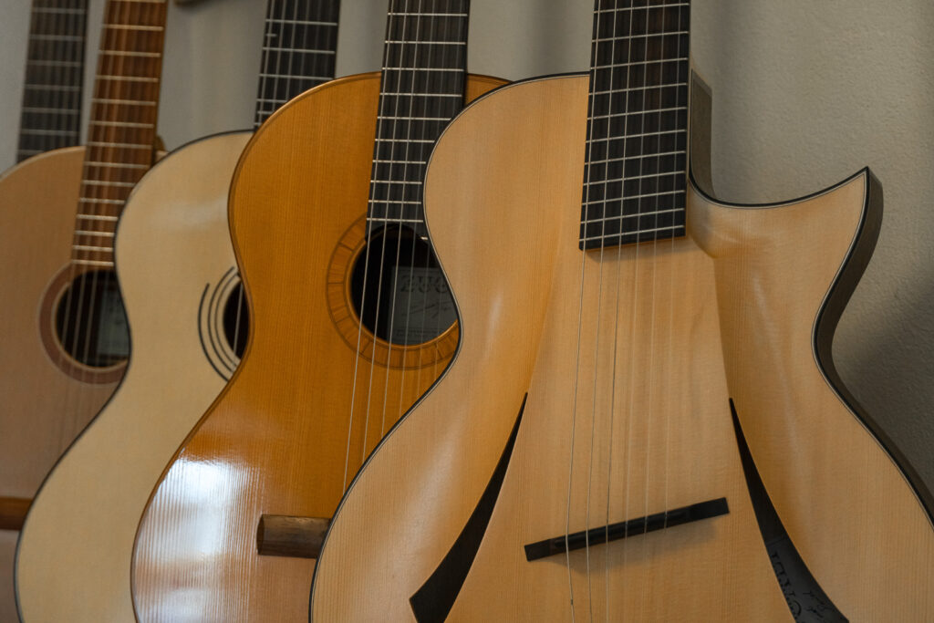 Classical guitars hanging